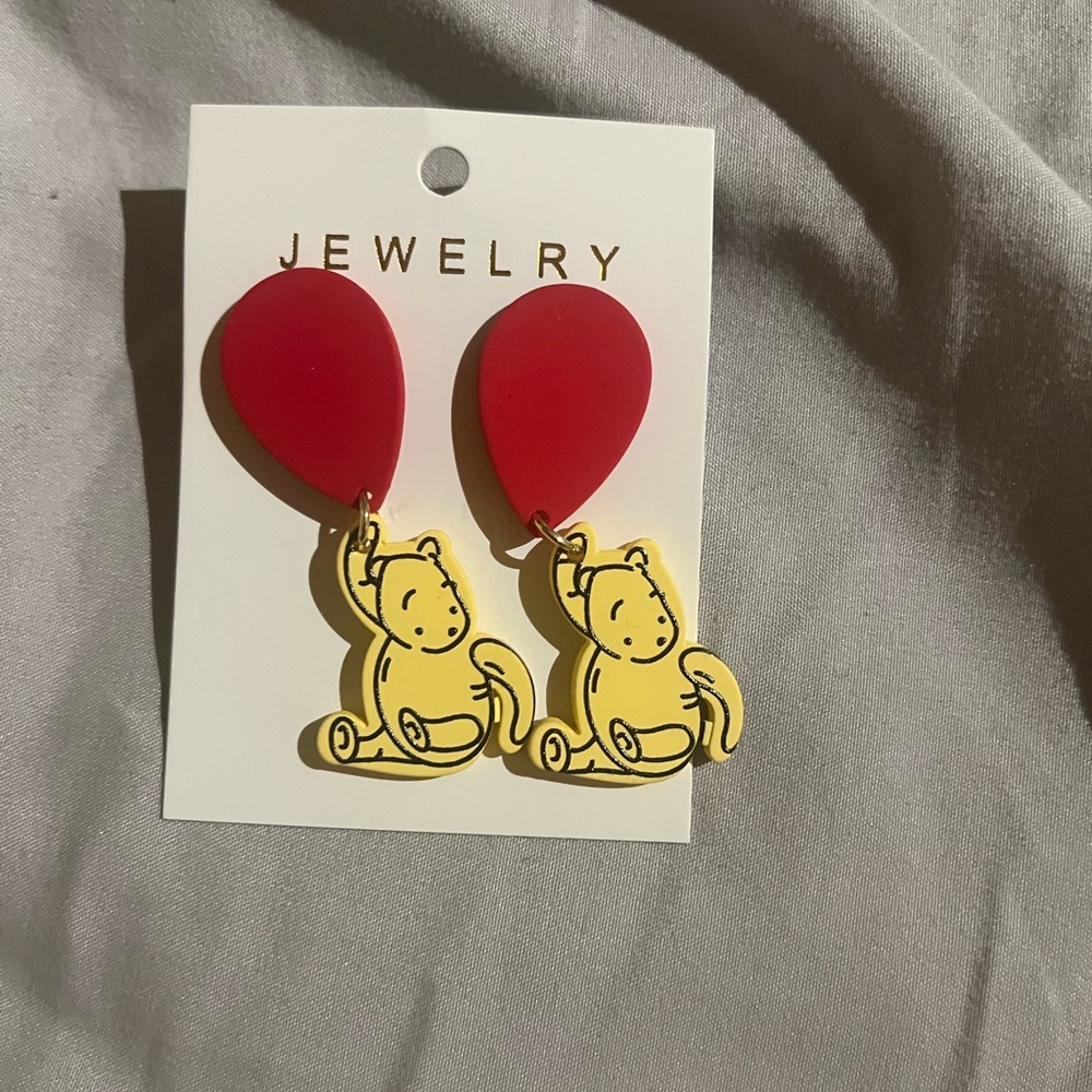 Pooh Red Balloon Dangle Earrings